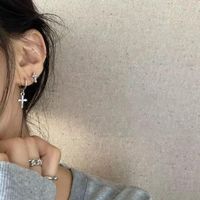 Retro Cross Alloy Asymmetrical Plating Inlay Rhinestones Women's Earrings Ear Studs 1 Pair main image 5