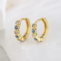 Fashion Devil's Eye Copper Enamel Gold Plated Zircon Hoop Earrings 1 Pair main image 2