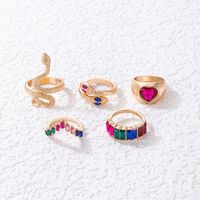 Fashion Geometric Heart Shape Snake Alloy Rhinestones Women's Rings 5 Pieces main image 3