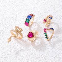 Fashion Geometric Heart Shape Snake Alloy Rhinestones Women's Rings 5 Pieces main image 5