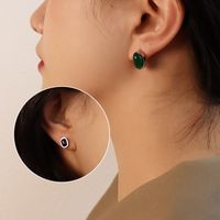 Fashion Oval Titanium Steel Inlay Agate Women's Earrings Necklace sku image 4