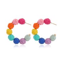 1 Paire Rétro Forme C Bloc De Couleur Tresser Raphia Boucles D'oreilles sku image 1