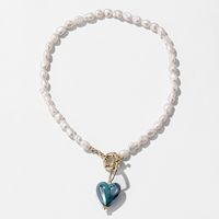 Elegant Heart Shape Alloy Pendant Necklace Beaded Pearl Pearl Necklaces 1 Piece sku image 1