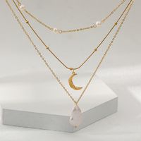 Fashion Moon Stainless Steel Layered Necklaces Pearl Stainless Steel Necklaces 1 Piece sku image 1