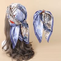 Women's Fashion Oil Painting Satin Printing Silk Scarves sku image 3