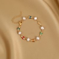 Fashion Heart Shape Butterfly Alloy Inlay Artificial Pearls Rhinestones Women's Bracelets 1 Piece sku image 7