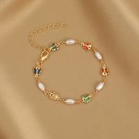 Fashion Heart Shape Butterfly Alloy Inlay Artificial Pearls Rhinestones Women's Bracelets 1 Piece sku image 6
