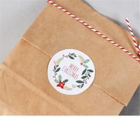 White Christmas Wreath Letter Pattern Cookie Box Decorative Round Sticker main image 3