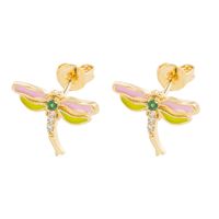 Fashion Dragonfly Copper Ear Studs Inlay Zircon Copper Earrings 1 Pair main image 5
