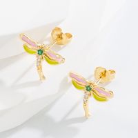 Fashion Dragonfly Copper Ear Studs Inlay Zircon Copper Earrings 1 Pair sku image 1