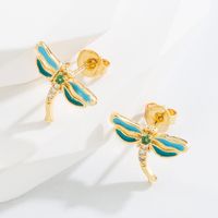 Fashion Dragonfly Copper Ear Studs Inlay Zircon Copper Earrings 1 Pair sku image 2