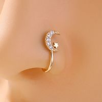 Fashion Moon Heart Shape Flower Copper Plating Inlay Zircon Nose Studs 1 Piece sku image 7