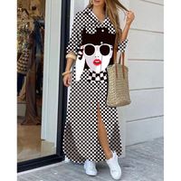 Fashion Printing Turndown Long Sleeve Button Polyester Dresses Midi Dress Straight Skirt main image 4