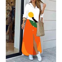 Fashion Printing Turndown Long Sleeve Button Polyester Dresses Midi Dress Straight Skirt main image 5