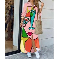 Women's Shirt Dress Fashion Turndown Printing Long Sleeve Color Block Maxi Long Dress Daily main image 5