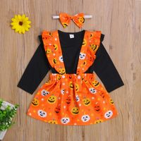 Halloween Fashion Pumpkin Printing Cotton Girls Clothing Sets sku image 1