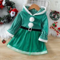 Christmas Princess Color Block Patchwork Polyester Girls Dresses main image 3