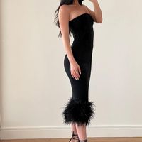 Women's Pencil Skirt Sexy Strapless Patchwork Feather Sleeveless Solid Color Midi Dress Daily main image 2