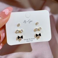 Simple Style Crown Bow Knot Alloy Plating Rhinestones Women's Ear Studs 3 Pairs sku image 5