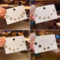 Simple Style Crown Bow Knot Alloy Plating Rhinestones Women's Ear Studs 3 Pairs main image 1