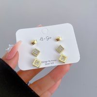 1 Set Simple Style Square Plating Inlay Alloy Zircon Ear Studs sku image 1
