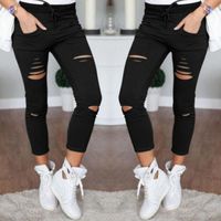 Women's Daily Fashion Solid Color Ankle-length Patchwork Hole Casual Pants main image 5