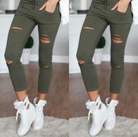 Women's Daily Fashion Solid Color Ankle-length Patchwork Hole Casual Pants main image 4