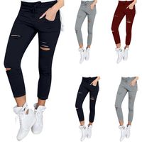 Women's Daily Fashion Solid Color Ankle-length Patchwork Hole Casual Pants main image 3