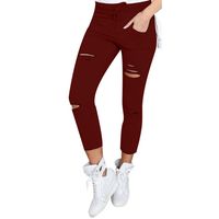 Women's Daily Fashion Solid Color Ankle-length Patchwork Hole Casual Pants main image 2