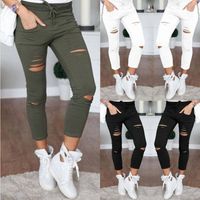 Women's Daily Fashion Solid Color Ankle-length Patchwork Hole Casual Pants main image 1