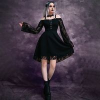 Women's Princess Dress Gothic Boat Neck Patchwork Long Sleeve Solid Color Above Knee Party main image 1
