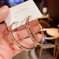 Fashion Round Metal Inlay Rhinestones Women's Hoop Earrings 1 Pair main image 3