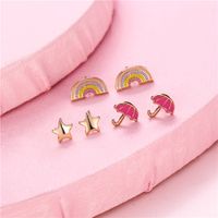 Cartoon Style Rainbow Alloy Enamel Girl's Ear Studs 3 Pairs main image 2