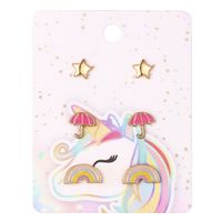 Cartoon Style Rainbow Alloy Enamel Girl's Ear Studs 3 Pairs sku image 1