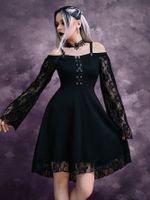 Women's Princess Dress Gothic Boat Neck Patchwork Long Sleeve Solid Color Above Knee Party main image 2