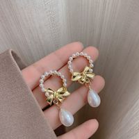 Fashion Flower Alloy Inlay Artificial Gemstones Pearl Women's Drop Earrings 1 Pair sku image 11