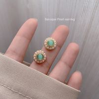 Fashion Flower Alloy Inlay Artificial Gemstones Pearl Women's Drop Earrings 1 Pair sku image 4