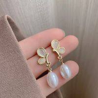 Fashion Flower Alloy Inlay Artificial Gemstones Pearl Women's Drop Earrings 1 Pair sku image 8