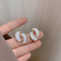 Fashion Flower Alloy Inlay Artificial Gemstones Pearl Women's Ear Studs 1 Pair sku image 20