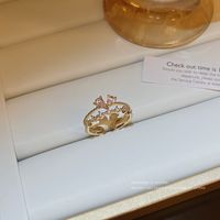 Fashion Heart Shape Copper Inlay Artificial Gemstones Open Ring 1 Piece sku image 2