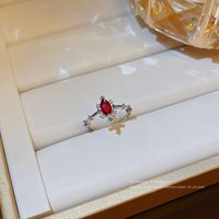 Fashion Heart Shape Copper Inlay Artificial Gemstones Open Ring 1 Piece sku image 1