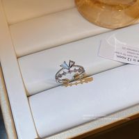 Fashion Heart Shape Copper Inlay Artificial Gemstones Open Ring 1 Piece sku image 3