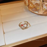Fashion Heart Shape Copper Inlay Artificial Gemstones Open Ring 1 Piece sku image 7