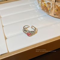 Fashion Heart Shape Copper Inlay Artificial Gemstones Open Ring 1 Piece sku image 5