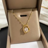 Fashion Heart Shape Titanium Steel Copper Chain Inlay Artificial Diamond Pendant Necklace main image 1