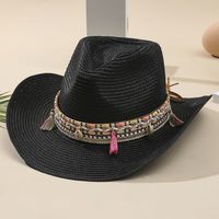 Unisex Vacation Solid Color Braid Wide Eaves Straw Hat main image 4