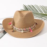 Unisex Vacation Solid Color Braid Wide Eaves Straw Hat main image 6