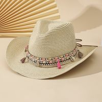 Unisex Vacation Solid Color Braid Wide Eaves Straw Hat main image 2