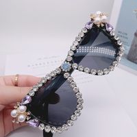 Moda Color Sólido Ordenador Personal Cuadrado Perlas Con Incrustaciones Diamante Fotograma Completo Gafas De Sol Mujer main image 1