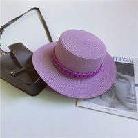 Women's Simple Style Solid Color Chain Flat Eaves Straw Hat sku image 4